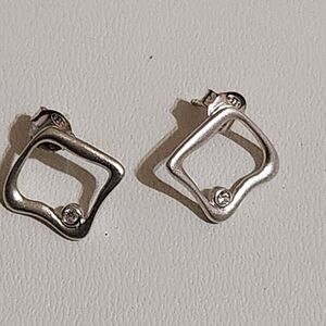 Sterling Silver Modernist Open Square Stud Earrings